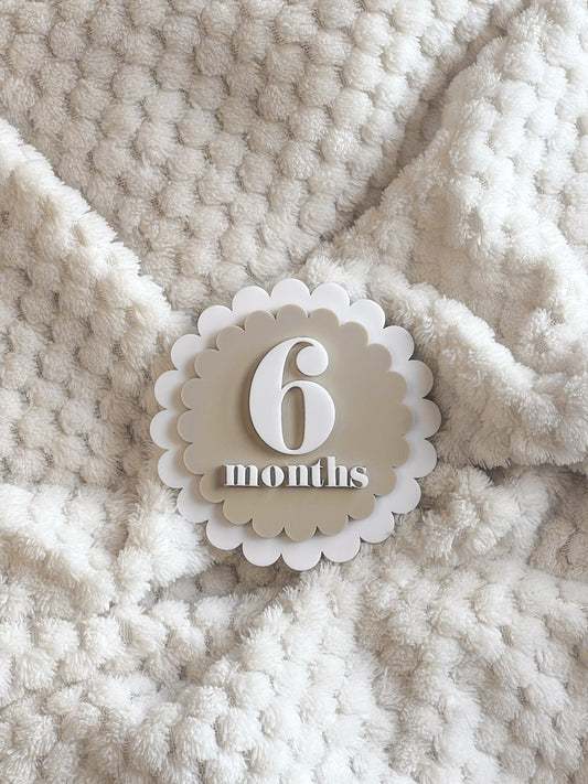 Scalloped Interchangeable Monthly Baby Milestone Plaques | Baby Photo | Baby Shower Gift | Acrylic