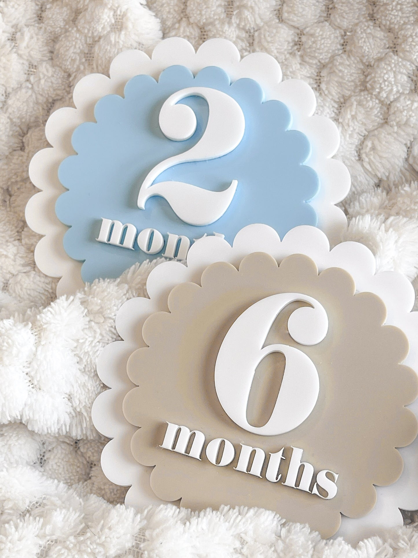 Scalloped Interchangeable Monthly Baby Milestone Plaques | Baby Photo | Baby Shower Gift | Acrylic
