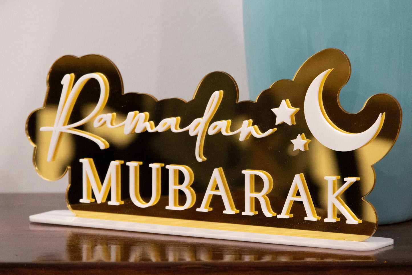 Ramadan Mubarak Sign | 3D Layered | Ramadan Decor | Islamic Home Deco | Crescent Moon and Stars | Ramadan Gift